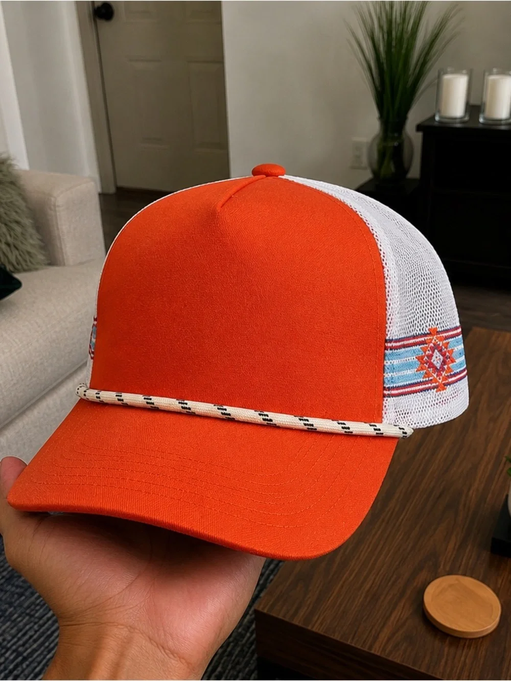 Orange & White Rope-Front Trucker Hat
